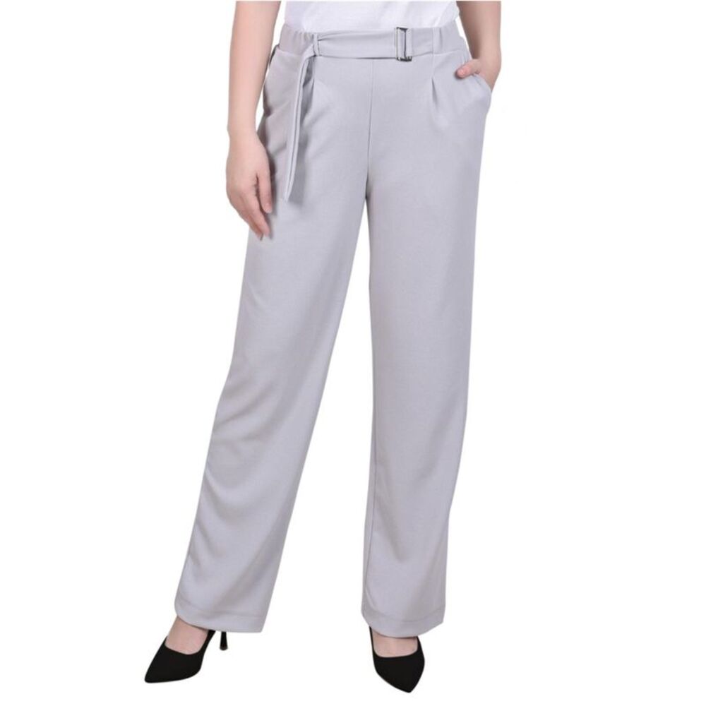 NY Collection Womens Petite Scuba, Crepe, Belted Straight Leg Casual Pants, NWT